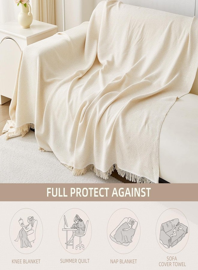 Outigu Twill Geometric Pattern Sofa Cover with Tassel Trim for 2-Cushion Couches, Stylish Living Room Couch Throw Slipcover, Pet and Kid-Friendly Couch Protector (Cream White, 71" × 118") - Image 5